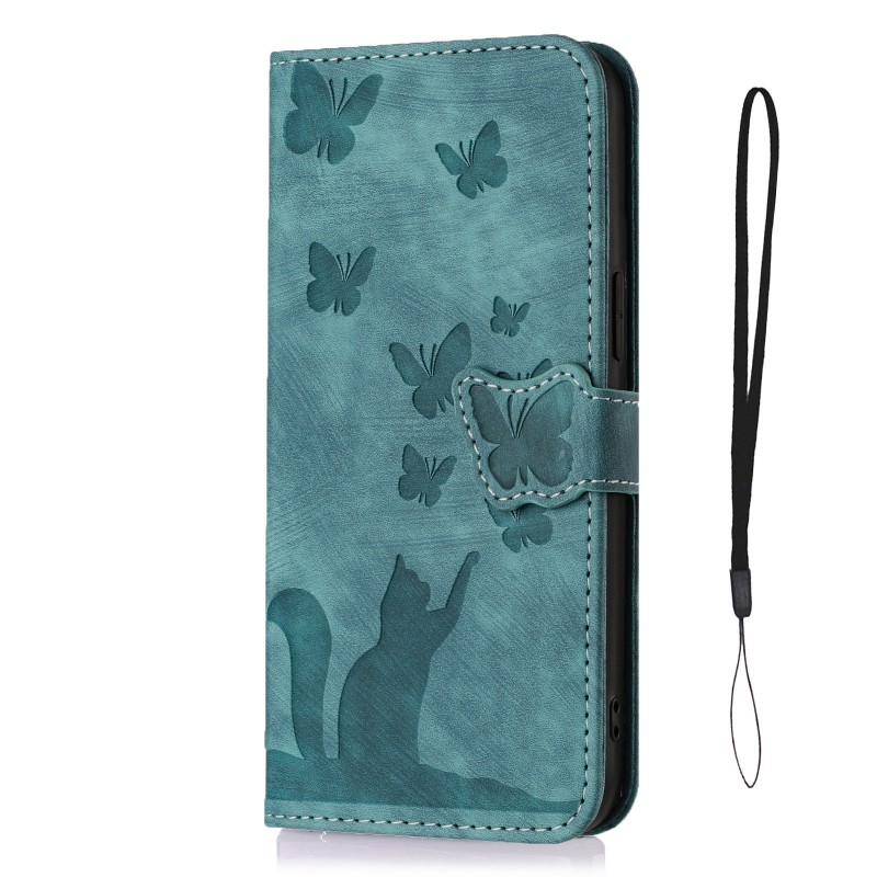 Embossed Butterfly Cat Card Slot Wallet Flip Case 